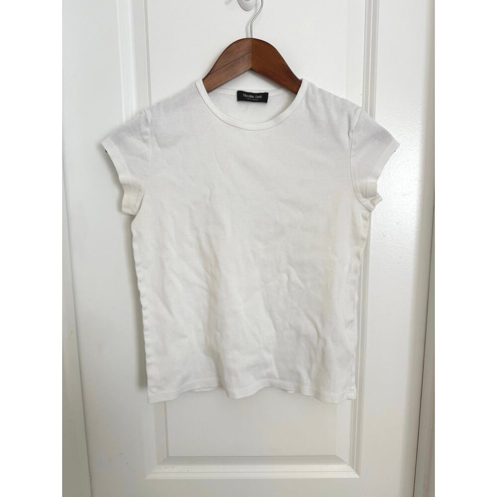 Massimo Dutti Classic Minimalist Clean Girl White Casual Cotton T Shirt Size XS